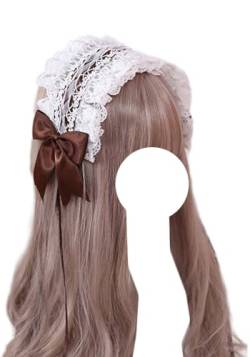Weiße Spitze Schleife Stirnband Band Schleife Kopfbedeckung Fliege Haarband Lolita Party Cosplay Haarschmuck für Frauen (Braun) von TO KU TOO YUO