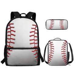 TOADDMOS 3-teiliger Rucksack für Jungen und Mädchen, mit Lunch-Tasche, Federmäppchen, Baseballball, Rucksack, Rucksäcke von TOADDMOS