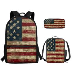 TOADDMOS 3-teiliger Rucksack für Jungen und Mädchen, mit Lunch-Tasche, Federmäppchen, usa-flagge, Rucksack Backpacks von TOADDMOS