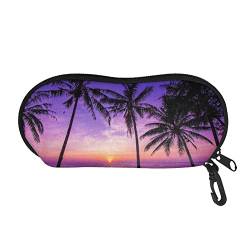 TOADDMOS Brillenetui für Sonnenbrille, 3D-Delfin, weich, tragbar, mit Reißverschluss, Blau, Tropische Strandpalme, One size von TOADDMOS