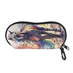 TOADDMOS Brillenetui für Sonnenbrillen, 3D-Delfin, weich, tragbar, mit Reißverschluss, Blau, Aquarell-Pferd, One size von TOADDMOS