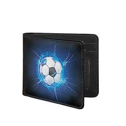 TOADDMOS Fashion Print PU Leder Herren Slim Bi-fold Geldbörse mit Kreditkartenfach und Ausweisfenster, Blitzfußball, Modern von TOADDMOS