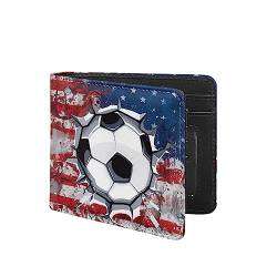 TOADDMOS Fashion Print PU Leder Herren Slim Bi-fold Geldbörse mit Kreditkartenfach und Ausweisfenster, Fußballflagge, Modern von TOADDMOS