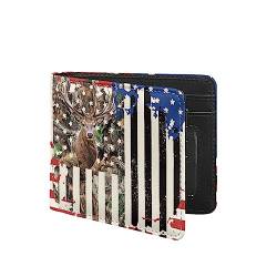 TOADDMOS Fashion Print PU Leder Herren Slim Bi-fold Geldbörse mit Kreditkartenfach und Ausweisfenster, Retro Camo Hirsch Flagge, Modern von TOADDMOS