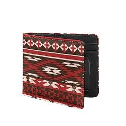 TOADDMOS Fashion Print PU Leder Herren Slim Bi-fold Geldbörse mit Kreditkartenfach und Ausweisfenster, Tribal Aztec Red, Modern von TOADDMOS