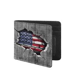 TOADDMOS Fashion Print PU Leder Herren Slim Bi-fold Geldbörse mit Kreditkartenfach und Ausweisfenster, US-Flagge, Retro, Modern von TOADDMOS