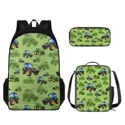 TOADDMOS Kinder-Rucksack mit Lunch-Tasche, Federmäppchen, 3-teiliges Set für Grundschüler, Bauernhoftraktor, Rucksack, Rucksäcke von TOADDMOS