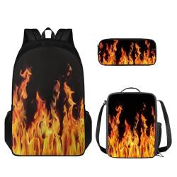 TOADDMOS Kinder-Rucksack mit Lunch-Tasche, Federmäppchen, 3-teiliges Set für Grundschüler, Burning Fire, Rucksack Backpacks von TOADDMOS