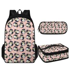 TOADDMOS Kinder-Schultaschen-Set, 3-in-1, leicht, groß, Kinder-Rucksack mit tragbarer Tasche, Stifthalter, pinguin, Rucksack, Rucksäcke von TOADDMOS
