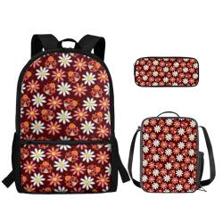 TOADDMOS Kinderrucksack-Set, Schulanfang, Mittelschule, Schultasche, Lunchbox, Federmäppchen, 3 Stück, Gänseblümchen, Rucksack, Rucksäcke von TOADDMOS