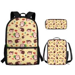 TOADDMOS Kinderrucksack-Set, Schulanfang, Mittelschule, Schultasche, Lunchbox, Federmäppchen, 3 Stück, Igelpilz, Rucksack, Rucksäcke von TOADDMOS