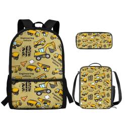 TOADDMOS Kinderrucksack-Set, Schulanfang, Mittelschule, Schultasche, Lunchbox, Federmäppchen, 3 Stück, Traktor-Kofferraum, Rucksack, Rucksäcke von TOADDMOS