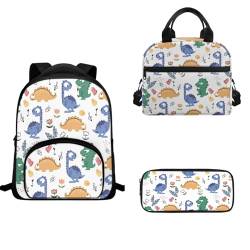 TOADDMOS Kleiner Rucksack mit isolierter Lunchtasche, Federmäppchen, 3-teilig, 30,5 cm, Dinosaurier, Schulranzen-Set von TOADDMOS