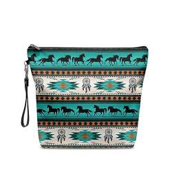 TOADDMOS Kosmetiktasche Make Up Tasche Reise Geldbörse Große Kapazität PU Leder Organisierte Aufbewahrungstasche, Pferd Tribal Traumfänger von TOADDMOS