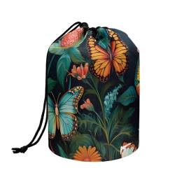 TOADDMOS Maßgeschneiderte Druck Kordelzug Make-up Tasche Reise Kosmetik Kulturbeutel Organizer Tasche für Frauen Mädchen, Leichte Multifunktionale Aufbewahrungstasche, Bunte Schmetterling Blume, von TOADDMOS