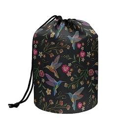 TOADDMOS Maßgeschneiderte Druck Kordelzug Make-up Tasche Reise Kosmetik Kulturbeutel Organizer Tasche für Frauen Mädchen, Leichte Multifunktionale Aufbewahrungstasche, Kolibri Floral, Einheitsgröße, von TOADDMOS