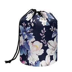 TOADDMOS Maßgeschneiderte Druck Kordelzug Make-up Tasche Reise Kosmetik Kulturbeutel Organizer Tasche für Frauen Mädchen, Leichte Multifunktionale Aufbewahrungstasche, Retro-Blumenmuster, von TOADDMOS