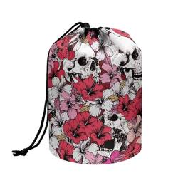 TOADDMOS Maßgeschneiderte Druck Kordelzug Make-up Tasche Reise Kosmetik Kulturbeutel Organizer Tasche für Frauen Mädchen, Leichte Multifunktionale Aufbewahrungstasche, Totenkopf Floral, Einheitsgröße, von TOADDMOS