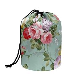 TOADDMOS Maßgeschneiderte Druck Kordelzug Make-up Tasche Reise Kosmetik Kulturbeutel Organizer Tasche für Frauen Mädchen, Leichte Multifunktionale Aufbewahrungstasche, Vintage Floral, Einheitsgröße, von TOADDMOS