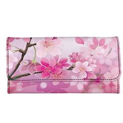 TOADDMOS Modischer Druck Damen Lange Geldbörse Weich PU Leder Trifold Clutch Geldbörse, Kirschblüten, Modern von TOADDMOS