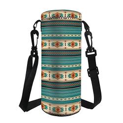 TOADDMOS Neopren-Wasserflaschen-Tragetasche, rosa Kuh-Flaschenhalter mit verstellbarem Schultergurt, für Kinder, Männer, Frauen, Wandern, Camping, tragbare Flaschenhülle, Aztec Blue Tribe Stripes, von TOADDMOS