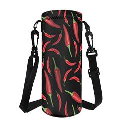 TOADDMOS Neopren-Wasserflaschen-Tragetasche, rosa Kuh-Flaschenhalter mit verstellbarem Schultergurt, für Kinder, Männer, Frauen, Wandern, Camping, tragbare Flaschenhülle, Chili-Aufdruck, von TOADDMOS