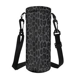 TOADDMOS Neopren-Wasserflaschen-Tragetasche, rosa Kuh-Flaschenhalter mit verstellbarem Schultergurt, für Kinder, Männer, Frauen, Wandern, Camping, tragbare Flaschenhülle, Dunkelgrauer Leopard, von TOADDMOS