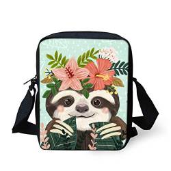 TOADDMOS Niedliche, individuell bedruckte Crossbody-Tasche für Frauen, Reise-Schultertasche mit verstellbarem Riemen, Cartoon-Faultier-Blume, Einheitsgröße, von TOADDMOS