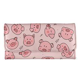 TOADDMOS Pink Pigs Print Wallets for Women,Long PU Leather Trifold Clutch Wallet RFID Blocking Große Kapazität Reise Purse, Rosa Schweine, Modern von TOADDMOS