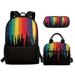 TOADDMOS Rucksack für Kinder, Mädchen, Jungen, Schultasche, Büchertaschen-Set mit Mittagessen, tragbar und Federmäppchen, Regenbogen-Malerei, Rucksack, Rucksäcke von TOADDMOS