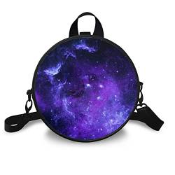 TOADDMOS Runde Tasche Leder Rucksäcke für Frauen, Reißverschluss Weich Verstellbarer Riemen Damen Crossbody Tasche, Schulterhandtaschen, Lila Galaxy, One size von TOADDMOS