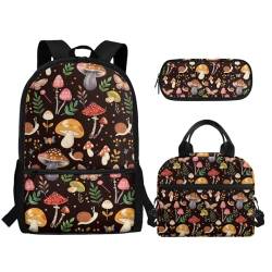 TOADDMOS Schulrucksack-Set für Kinder, 3-in-1, leichte Büchertasche mit tragbarer Stifthalter, mushroom, Rucksack, Rucksäcke von TOADDMOS
