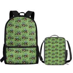 TOADDMOS Schulrucksack für Kinder, Mädchen, Jungen, 2-teiliges Schulter-Büchertaschen-Set, Cooler Bauernhof-Traktor, Rucksack, Rucksäcke von TOADDMOS