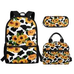 TOADDMOS Schulrucksack für Mädchen und Jungen, große Kapazität, Schultasche mit Lunchbox, Federmäppchen, 3 Stück, sonnenblume, Rucksack, Rucksäcke von TOADDMOS