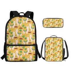 TOADDMOS Schultaschen-Set für Kinder, Mädchen, Jungen, Grundschüler, Büchertasche mit Lunchtasche, Federmäppchen, 3-in-1, Alpaka-Lama-Kaktus, Rucksack, Rucksäcke von TOADDMOS