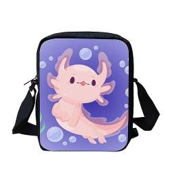 TOADDMOS Schwarze Katze Druck Handy Geldbörse Geldbörse Leinwand Kleine Crossbody Geldbörse Taschen mit Schultergurt für Frauen Teenager Mädchen, Niedliche Karikatur Axolotl von TOADDMOS