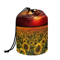 TOADDMOS Stilvolle Make-up-Tasche mit Kordelzug, Reise-Kosmetiktasche, tragbarer Kulturbeutel, Organizer für Frauen und Mädchen, Sonnenuntergang Sonnenblume Feild, Einheitsgröße, Kosmetikkoffer von TOADDMOS