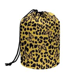 TOADDMOS Stylischer Druck Kordelzug Make-up Tasche Reise Kosmetiktasche Tragbare Toilettenartikel Organizer für Frauen Mädchen, Schmetterling Gelber Gepard, Einheitsgröße, Beauty Case von TOADDMOS