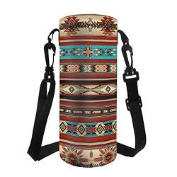 TOADDMOS Wasserflasche Sling Case Bag Carrier Holder, 750ML 1000ML Dog Paw Heart Drawstring Neoprene Water Bottle Sleeve Cover Pouch for Men Women, Azteken-Streifen von TOADDMOS