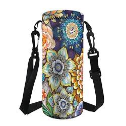 TOADDMOS Wasserflasche Sling Case Bag Carrier Holder, 750ML 1000ML Dog Paw Heart Drawstring Neoprene Water Bottle Sleeve Cover Pouch for Men Women, Boho Floral von TOADDMOS