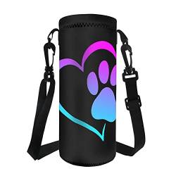 TOADDMOS Wasserflasche Sling Case Bag Carrier Holder, 750ML 1000ML Dog Paw Heart Drawstring Neoprene Water Bottle Sleeve Cover Pouch for Men Women, Hundepfote Herz von TOADDMOS