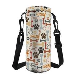 TOADDMOS Wasserflasche Sling Case Bag Carrier Holder, 750ML 1000ML Dog Paw Heart Drawstring Neoprene Water Bottle Sleeve Cover Pouch for Men Women, Pfotenabdrücke von TOADDMOS