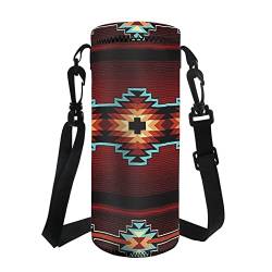 TOADDMOS Wasserflasche Sling Case Bag Carrier Holder, 750ML 1000ML Dog Paw Heart Drawstring Neoprene Water Bottle Sleeve Cover Pouch for Men Women, Rot Navajo Aztec von TOADDMOS