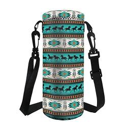 TOADDMOS Wasserflasche Sling Case Bag Carrier Holder, 750ML 1000ML Dog Paw Heart Drawstring Neoprene Water Bottle Sleeve Cover Pouch for Men Women, Tribe Horse Traumfänger von TOADDMOS