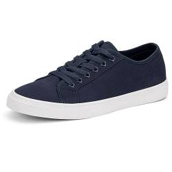 Herren Canvas Low Top Schuhe Skate Schuhe Mode Turnschuhe für Männer Bequeme Walking Casual Schuhe, Tb002-Marine, 46.5 EU von TOBER