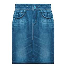 TOBILE Röcke Damen Denim Rock Druck Nahtlose Jeansröcke Kurz Slim Hohe Taille Elastische Polckets Damen Minikleid, blau, 48 von TOBILE