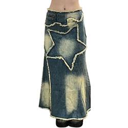 TOBILE Röcke Damen Streetwear Vintage Knielang Denim Midi Langer Rock hohe Taille gerade Grunge Jeans Röcke Kleidung, Gelb Blau, S von TOBILE