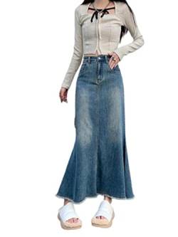 TOBILE Röcke Lässige Lose Quaste Lange Frauen Denim Röcke Vintage Hohe Taille Tasche Damen Jeans Röcke, blau vintage, 44 von TOBILE