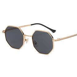 TOBILE Sonnenbrille Herren Polygon Sonnenbrille Herren Vintage Achteckige Metall-Sonnenbrille für Damen - Gold Grau, Weiß von TOBILE