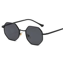 TOBILE Sonnenbrille Herren Polygon Sonnenbrille Herren Vintage achteckige Metall-Sonnenbrille für Damen - schwarz, weiß von TOBILE